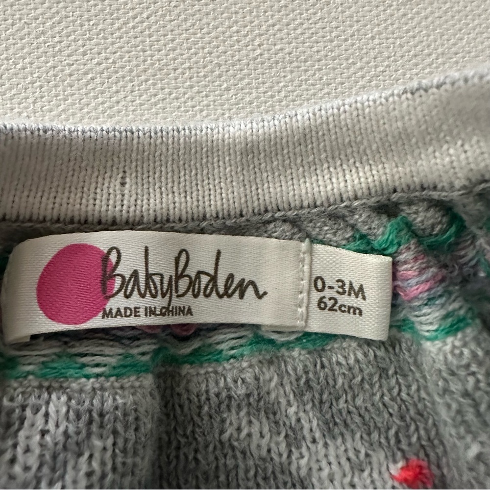 Baby Boden 0-3 Months Bunny Floral Sweater Gray Easter Spring - Picture 3 of 6